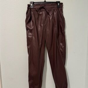 Brown Faux Leather Joggers